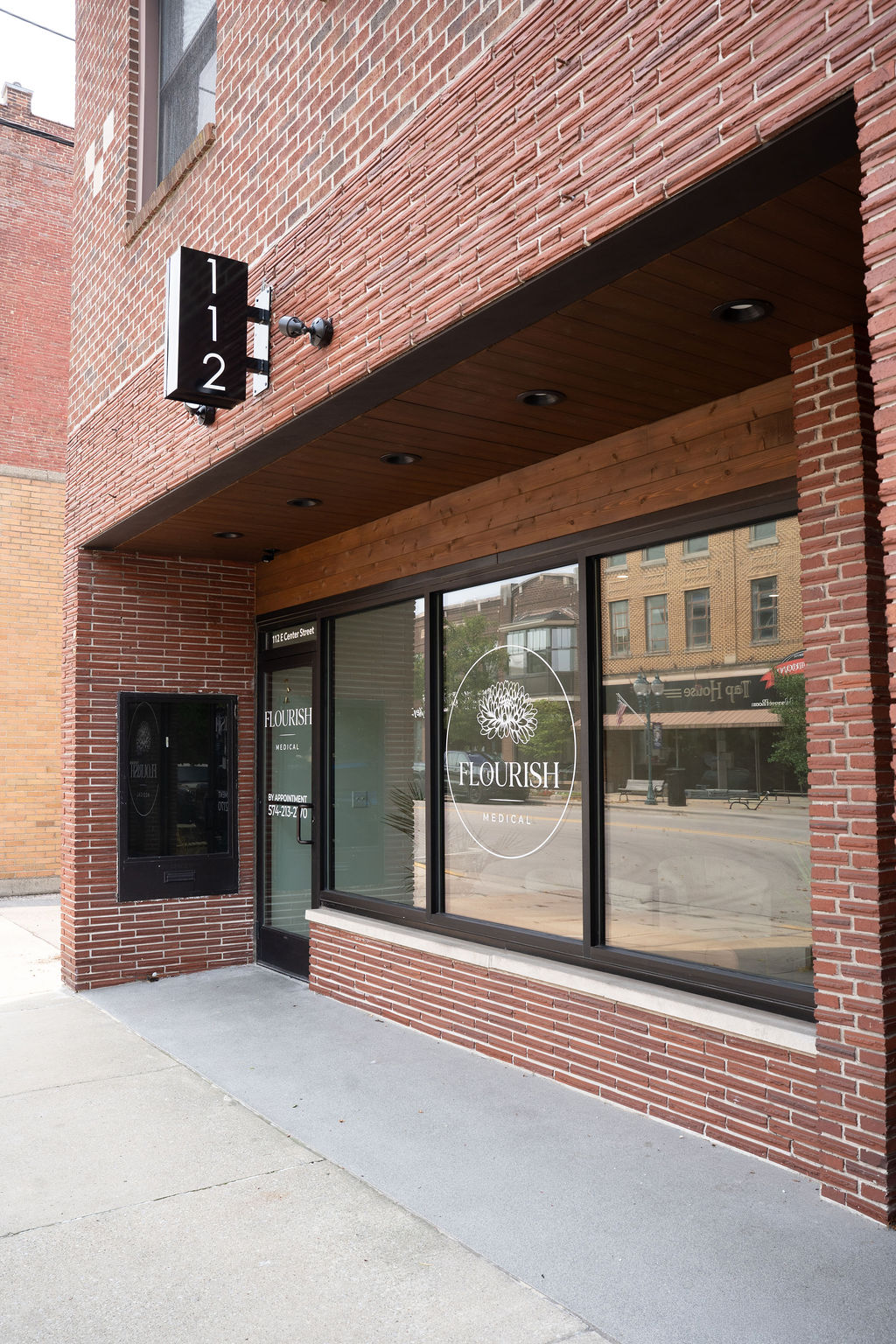 Flourish Medical storefront at 112 E Center Street in downtown Warsaw, Indiana